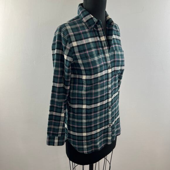 MADEWELL Green White Baywood Plaid Flannel Classic Ex-Boyfriend Shirt Size XS - Picture 4 of 10